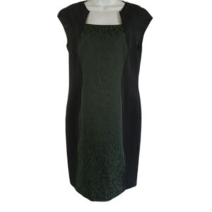 Elle Tahari dress Black Green Panel Animal Print Sleeveless Sz 12 Party Business